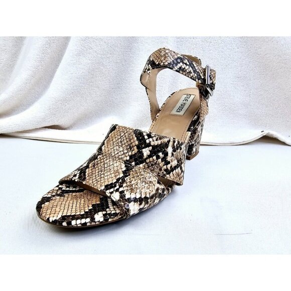 Steve Madden Size 9.5M Women's Snake Print Open Toe Ankle Strap Block Heel Shoes - Picture 6 of 14